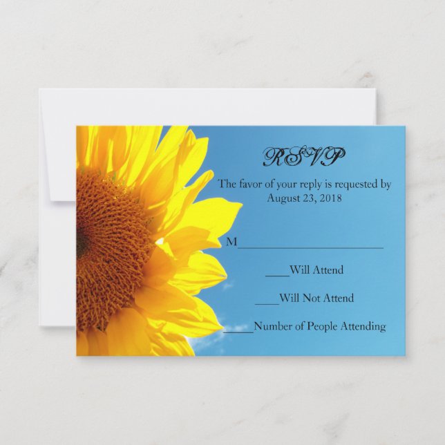 Summer Blue Sky with Yellow Sunflower RSVP Card (Front)