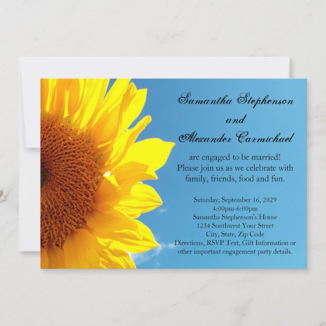 Summer Blue Sky, Yellow Sunflower Engagement Party Invitation (Front)
