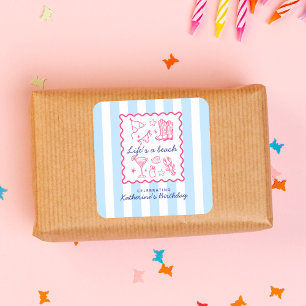 Summer Blue Stripes Life's a Beach Birthday Party  Square Sticker