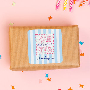 Summer Blue Stripes Life's a Beach Thank You Square Sticker