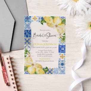 Summer Blue Tiles Lemons Italian Bridal Shower Vellum Invitations