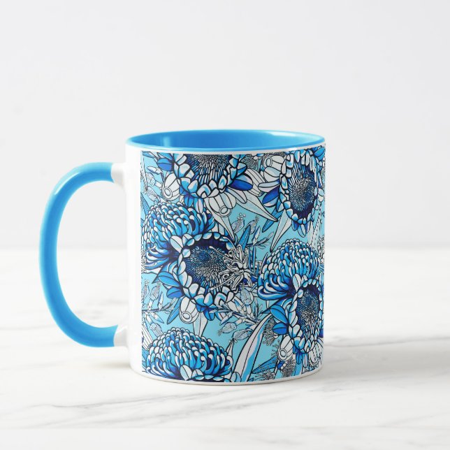 Summer Blue Waratah Florals Mug (Left)