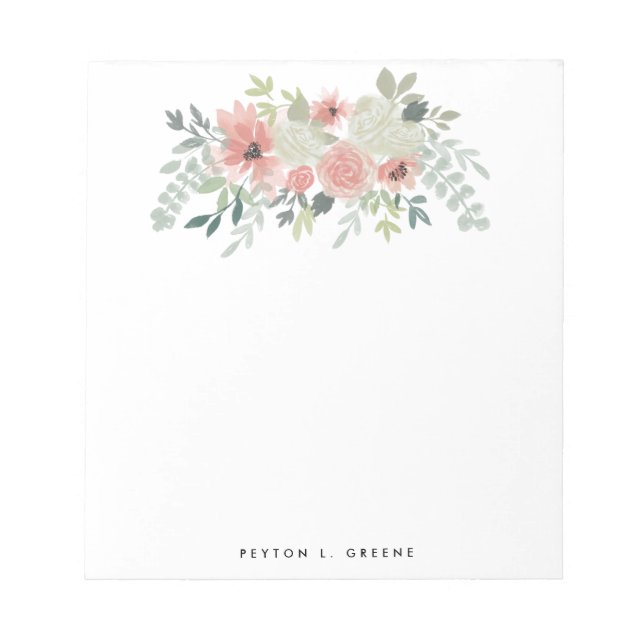 Summer Blush Pink Flowers Greenery Notepad (Front)