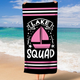 Summer Boat Lake Squad with Stripe Border Beach Towel