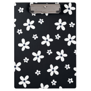 Summer Boho Black White Daisy Flowers Clipboard