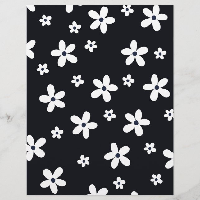 Summer Boho Black White Daisy Flowers Custom Letterhead (Front)