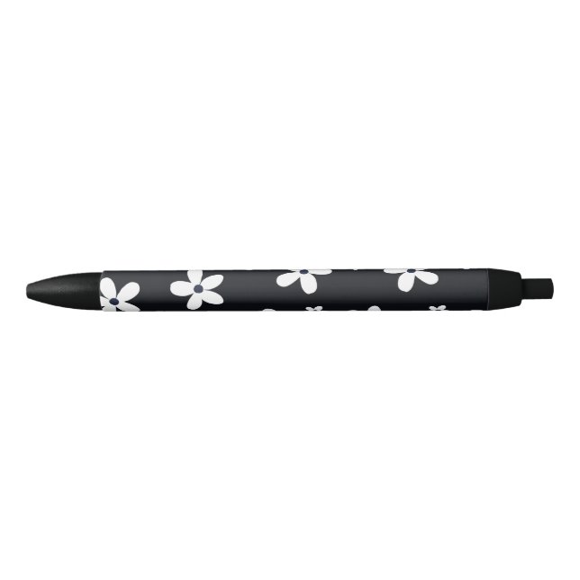 Summer Boho Black White Daisy Flowers Ink Pen (Front)