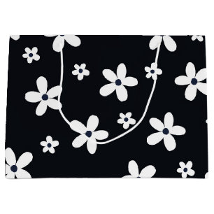 Summer Boho Black White Daisy Flowers Large Gift Bag