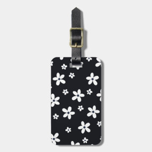 Summer Boho Black White Daisy Flowers Luggage Tag