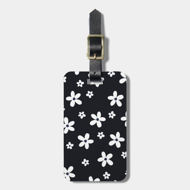 Summer Boho Black White Daisy Flowers Luggage Tag (Front Vertical)