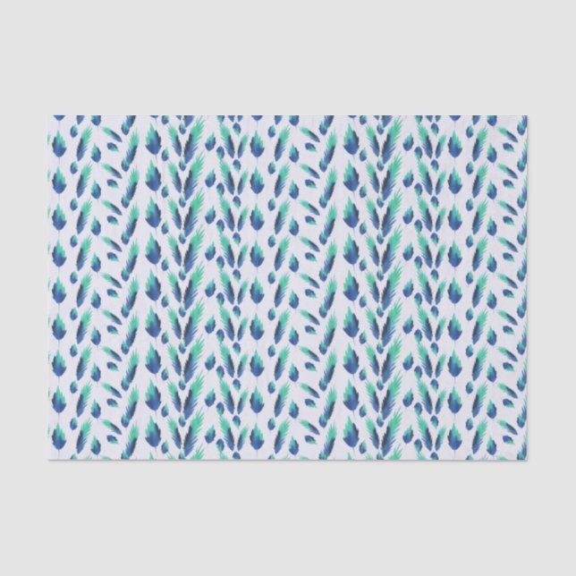 Summer Boho Blue Greenery Botanical Leaves Tissue Paper (Front)