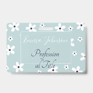 Summer Boho Blue White Daisy Flowers ID Badge