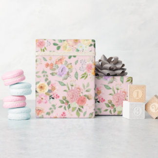 Summer Boho Floral on Baby Pink Wrapping Paper