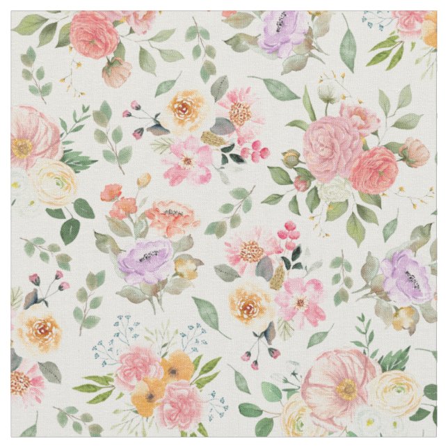 Summer Boho Floral on Off White Fabric (Close Up)