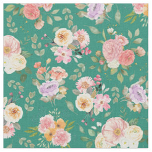 Summer Boho Floral on Tropical Green Fabric