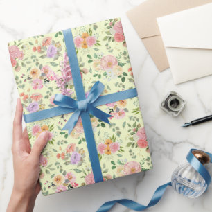 Summer Boho Floral on Yellow Wrapping Paper