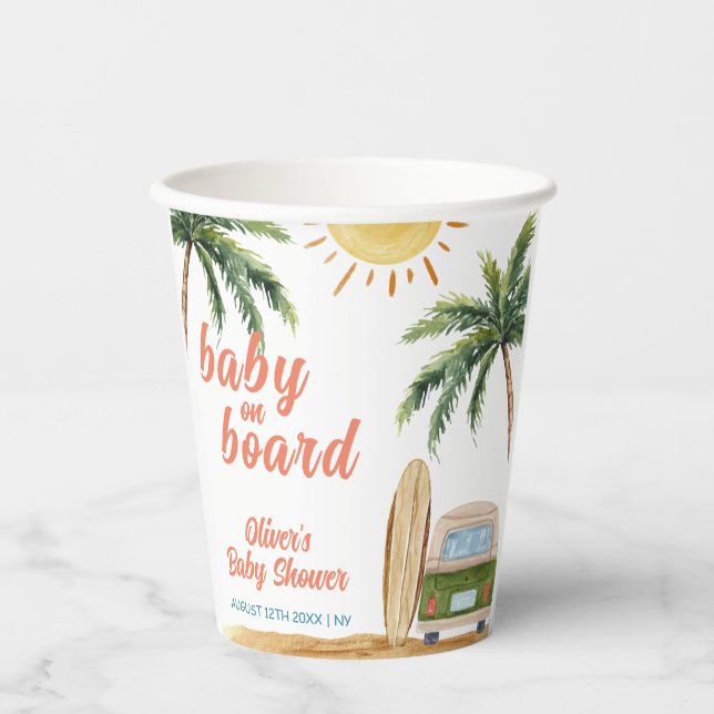 Summer Boho Surf Beach Van Baby Shower  Paper Cups (Front)