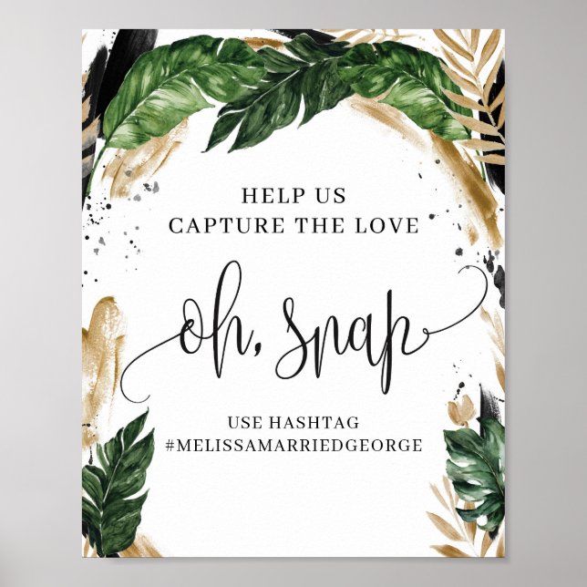 Summer boho tropical leaves gold oh snap sign (Front)