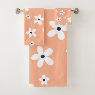 Summer Boho White Daisy Flowers Bath Towel Set