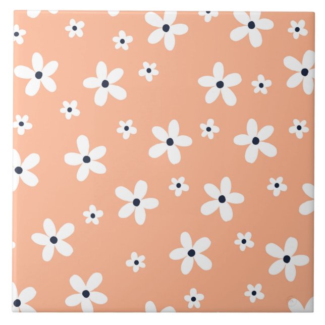Summer Boho White Daisy Flowers Tile (Front)