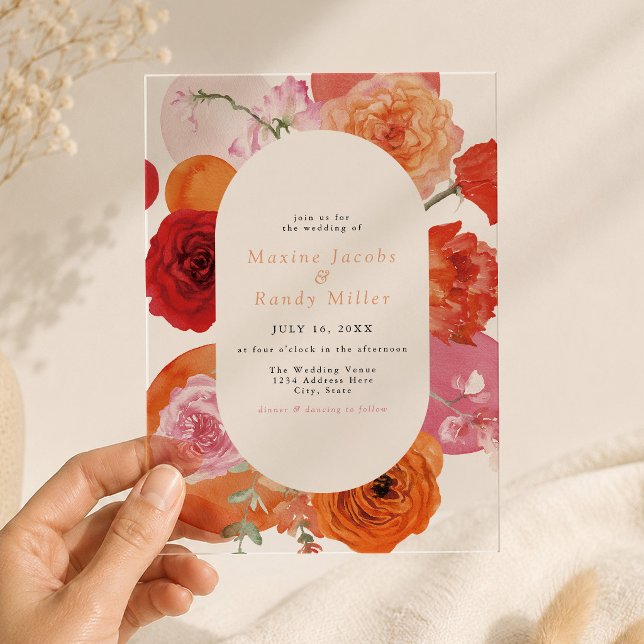 Summer Bold Fuchsia & Cobalt Floral Wedding Acrylic Invitations (Creator Uploaded)
