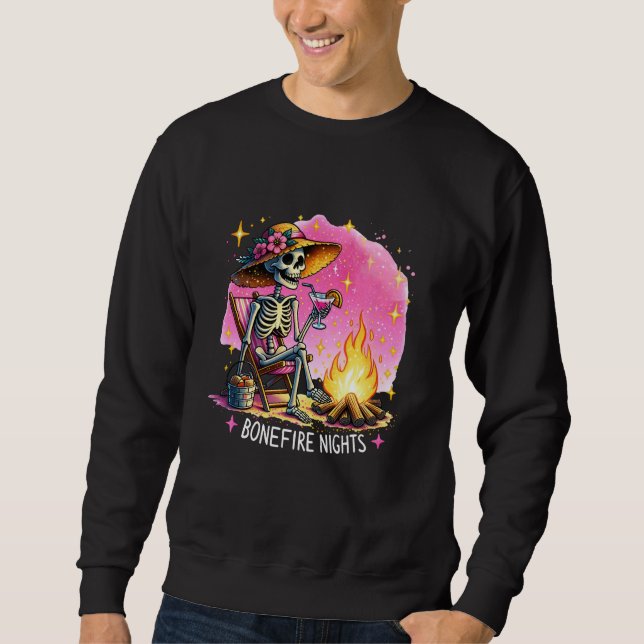 Summer Bonfire Funny Summer Skeleton Pink Bonefire Sweatshirt (Front)
