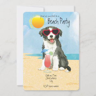 Summer Border Collie Beach Party Invitation