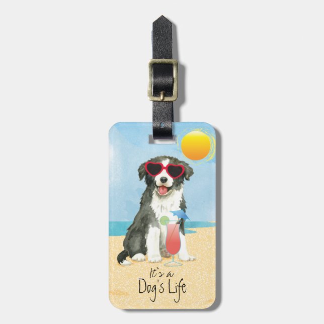 Summer Border Collie Luggage Tag (Front Vertical)