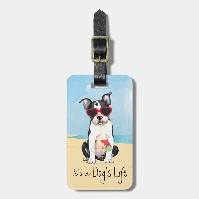 Summer Boston Terrier Luggage Tag (Front Vertical)