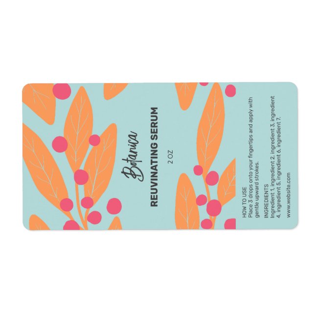 Summer Botanical Serum Dropper Bottle Labels (Front)