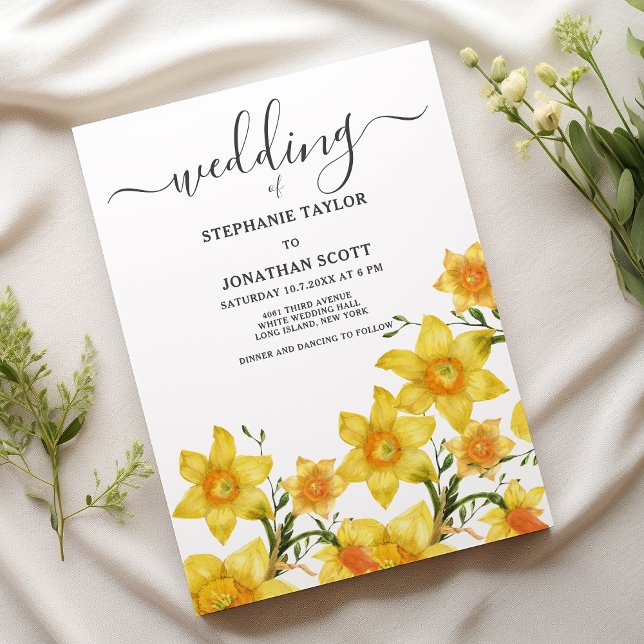 Summer bouquet golden daffodils flowers wedding invitation (Summer bouquet golden daffodils flowers wedding )
