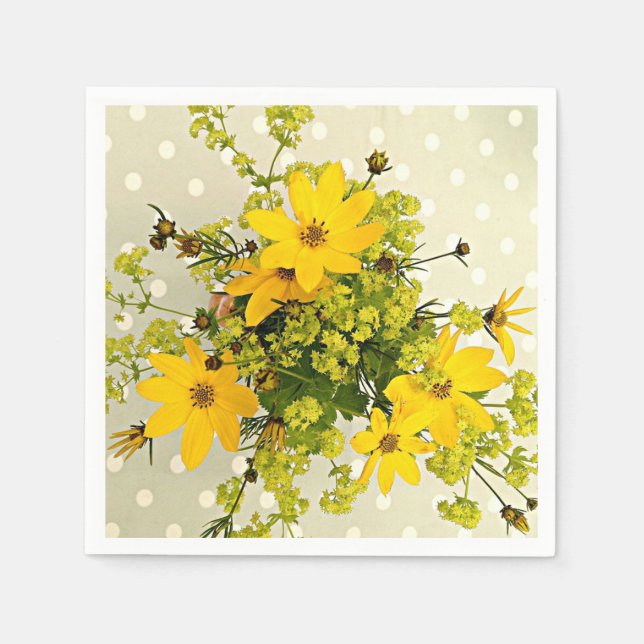 Summer Bouquet, Sunshine Yellow Flowers Napkin (Front)