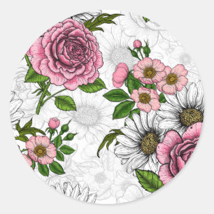 Summer bouquets classic round sticker