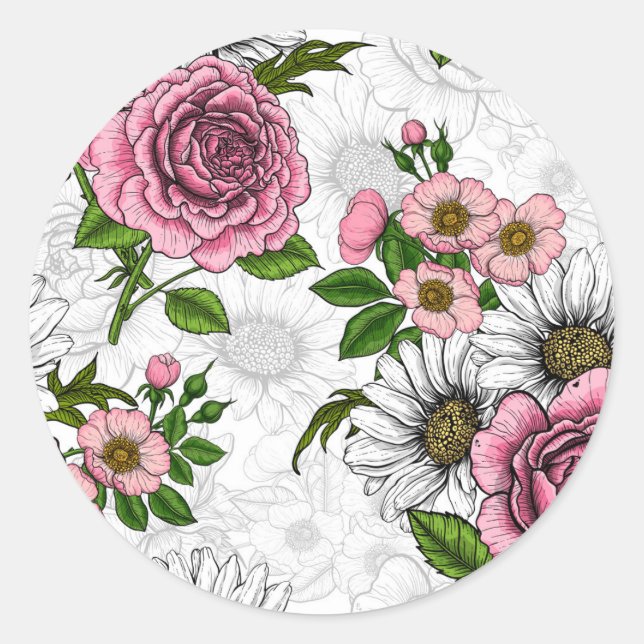 Summer bouquets classic round sticker (Front)