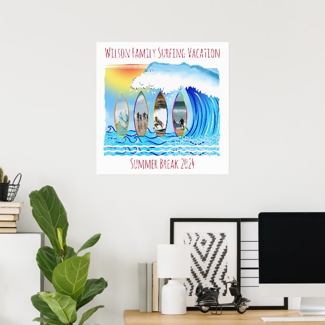 Summer Break Surfing Waves Beach Family Photo Poster (Home Office)
