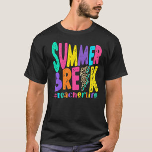 Summer Break Teacher Distressed Leopard Lightning  T-Shirt