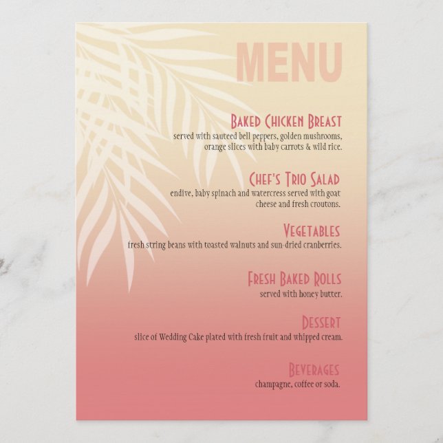 Summer Breeze Beach Dinner Menu | pink (Front)