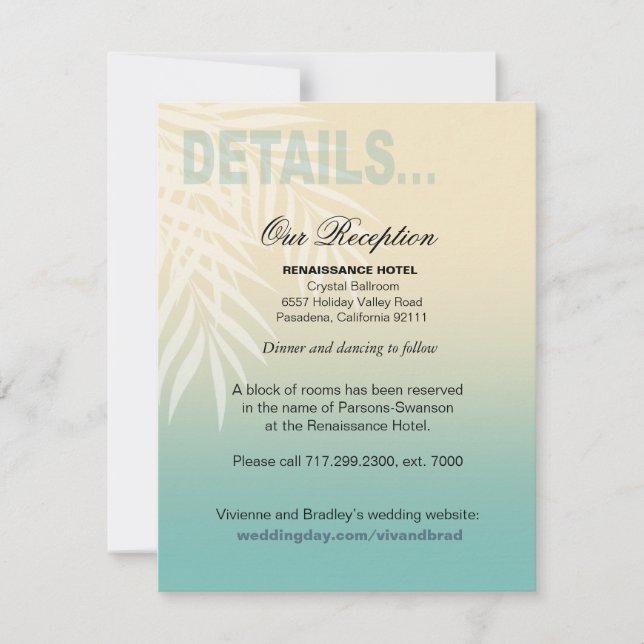 Summer Breeze Beach Reception Details | mint blue Invitation (Front)