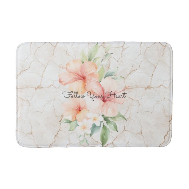 Summer Breeze Blush Peach Hibiscus   Bath Mat (Front)