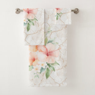 Summer Breeze Blush Peach Hibiscus Bath Towel Set