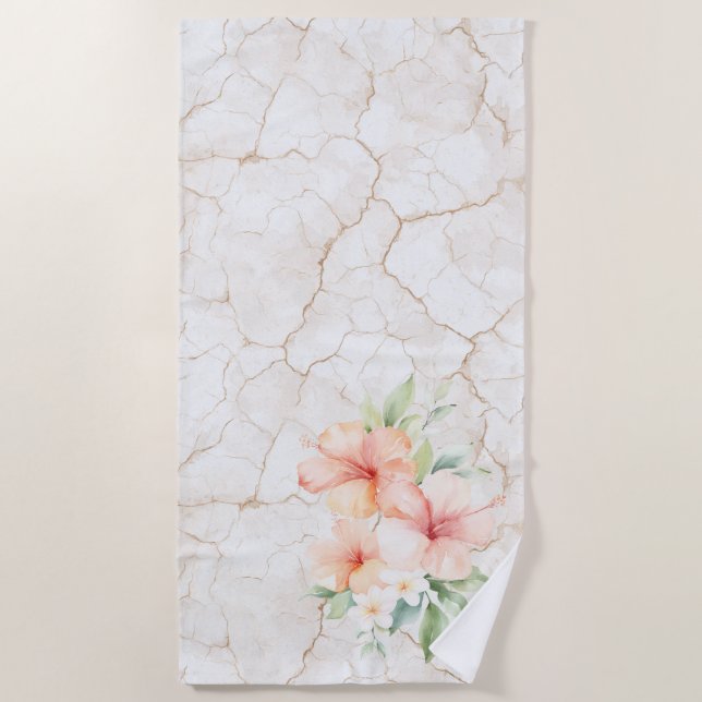 Summer Breeze Blush Peach Hibiscus   Beach Towel (Front)