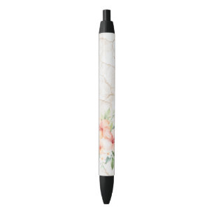 Summer Breeze Blush Peach Hibiscus Black Ink Pen