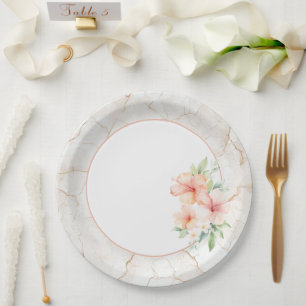 Summer Breeze Blush Peach Hibiscus Bridal Shower Paper Plate