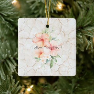 Summer Breeze Blush Peach Hibiscus Christmas Ceramic Ornament