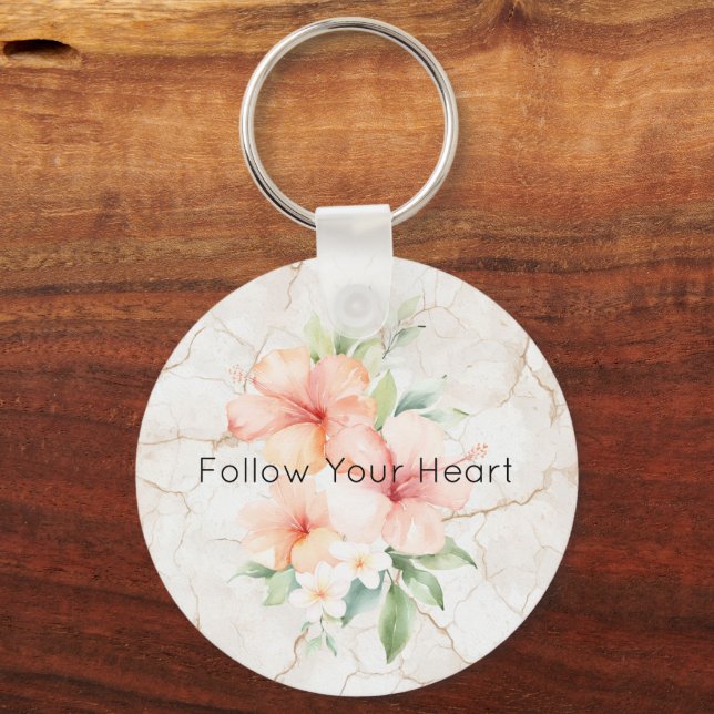 Summer Breeze Blush Peach Hibiscus   Key Ring (Front)