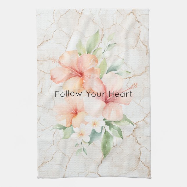 Summer Breeze Blush Peach Hibiscus   Tea Towel (Vertical)