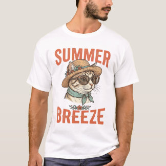 Summer Breeze Cat Vintage Engraving Shirt Design_1