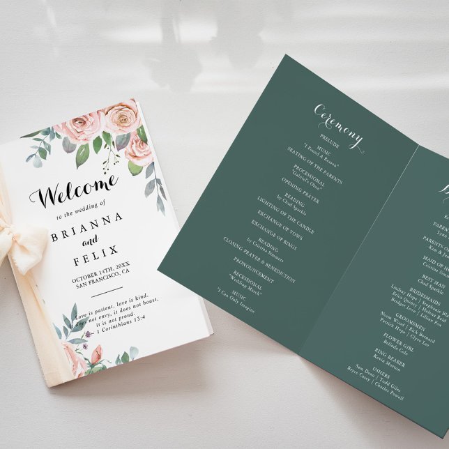 Summer Breeze Floral Calligraphy Folded Wedding  Programme (Creator Uploaded)