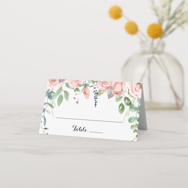 Summer Breeze Floral Calligraphy Wedding  Place Card (Front)