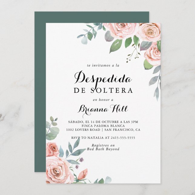 Summer Breeze Floral Spanish Bridal Shower Invitation (Front/Back)